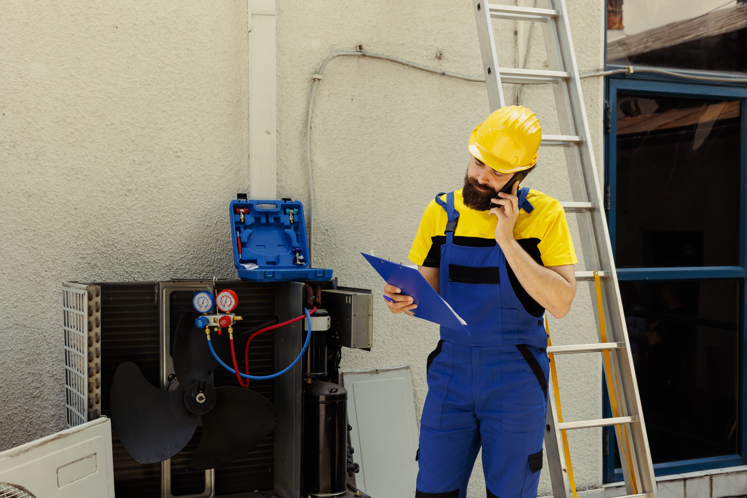 HVAC contractor on the phone with customer