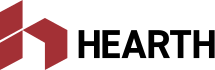 Hearth logo featuring a red geometric flame icon.